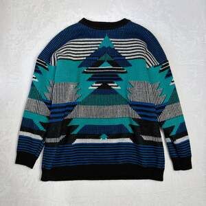 VTG Reference Point Geometric Sweater Women’s 2X Blue Multi Metallic Retro 1980s